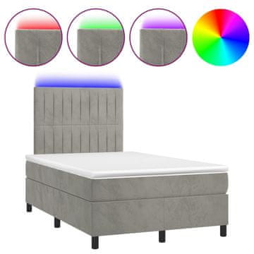 Vidaxl Box spring postelja z vzmetnico LED svetlo siva 120x200cm žamet