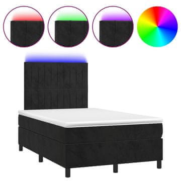 Vidaxl Box spring postelja z vzmetnico LED črna 120x200 cm žamet