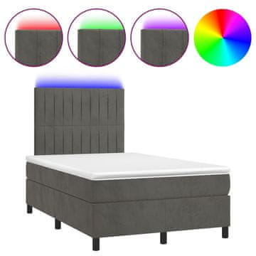 Vidaxl Box spring postelja z vzmetnico LED temno siva 120x200 cm žamet