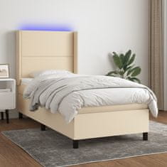 Vidaxl Box spring postelja z vzmetnico LED krem 90x200 cm blago