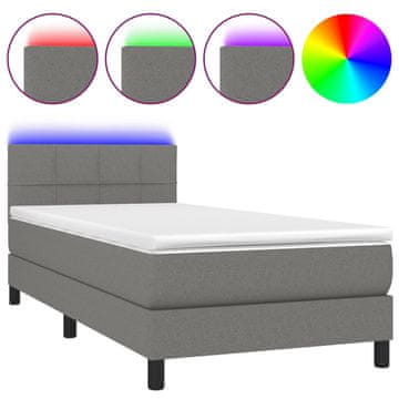 Vidaxl Box spring postelja z vzmetnico LED temno siva 80x200 cm blago