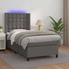 Vidaxl Box spring postelja z vzmetnico LED siva 80x200 cm umetno usnje