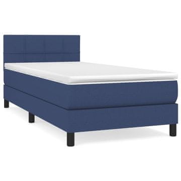 Vidaxl Box spring postelja z vzmetnico moder 90x200 cm blago