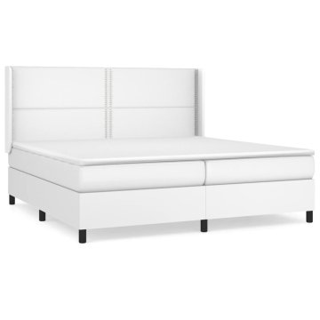 Vidaxl Box spring postelja z vzmetnico bela 200x200 cm umetno usnje