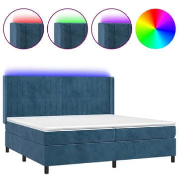 Vidaxl Box spring postelja z vzmetnico LED temno modra 200x200cm žamet