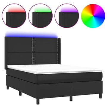 Vidaxl Box spring postelja z vzmetnico LED črna 140x190 cm um. usnje