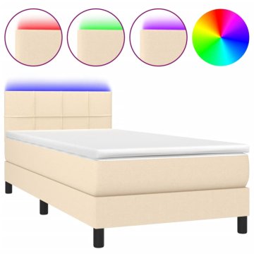 Vidaxl Box spring postelja z vzmetnico LED krem 80x200 cm blago