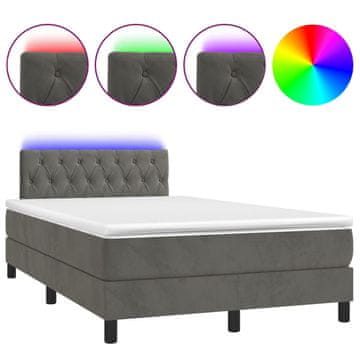 Vidaxl Box spring postelja z vzmetnico LED temno siva 120x200 cm žamet