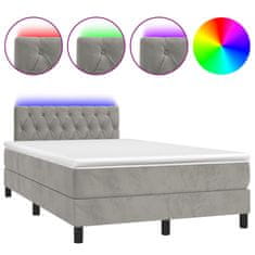 Vidaxl Box spring postelja z vzmetnico LED sv. siva 120x190 cm žamet