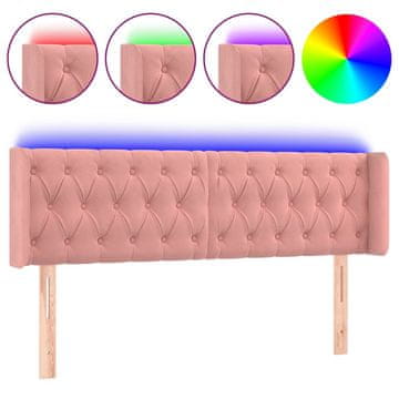 Vidaxl LED posteljno vzglavje roza 147x16x78/88 cm žamet