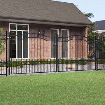 Greatstore Vrata za ograjo s suličastim vrhom črna 406x198 cm prašno jeklo