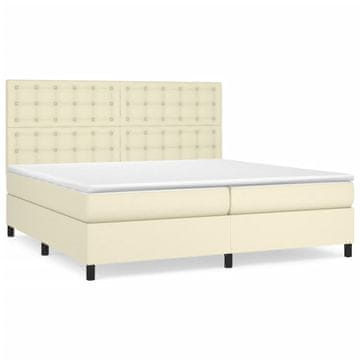 Vidaxl Box spring postelja z vzmetnico krem 200x200 cm umetno usnje
