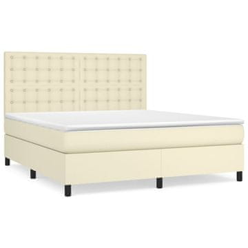 Vidaxl Box spring postelja z vzmetnico krem 180x200 cm umetno usnje