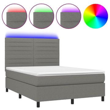 Vidaxl Box spring postelja z vzmetnico LED temno siva 140x190 cm blago