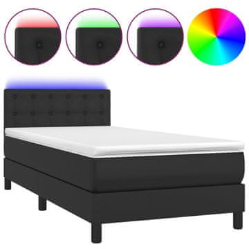 Vidaxl Box spring postelja z vzmetnico LED črn 90x190 cm umetno usnje