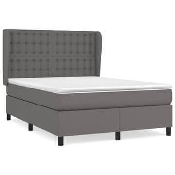 Vidaxl Box spring postelja z vzmetnico siva 140x200 cm umetno usnje