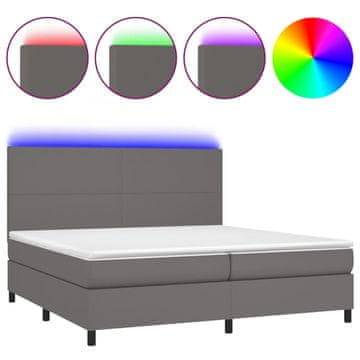 Vidaxl Box spring postelja z vzmetnico LED siva 200x200cm umetno usnje