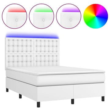 Vidaxl Box spring postelja z vzmetnico LED bela 140x200cm umetno usnje