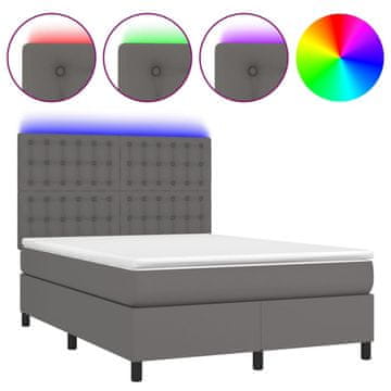 Vidaxl Box spring postelja z vzmetnico LED siva 140x200cm umetno usnje