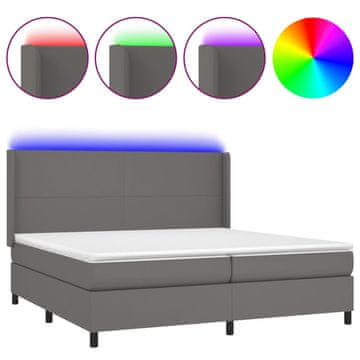 Vidaxl Box spring postelja z vzmetnico LED siva 200x200cm umetno usnje