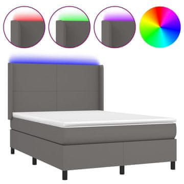 Vidaxl Box spring postelja z vzmetnico LED siva 140x200cm umetno usnje