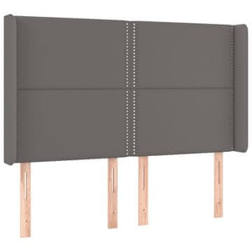 Vidaxl Vzglavje z ušesi sivo 147x16x118/128 cm umetno usnje