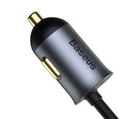 BASEUS CCBT-A0G Hitri avtomobilski polnilnik s podaljševalnim kablom 120W 3x USB +1xUSB-C Siva