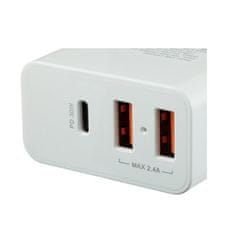 Canyon Mrežni polnilnik H-08, napajanje - 1x USB-C (hitro polnjenje), 2xUSB A, bel