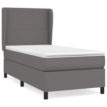 Vidaxl Box spring postelja z vzmetnico siva 100x200 cm umetno usnje