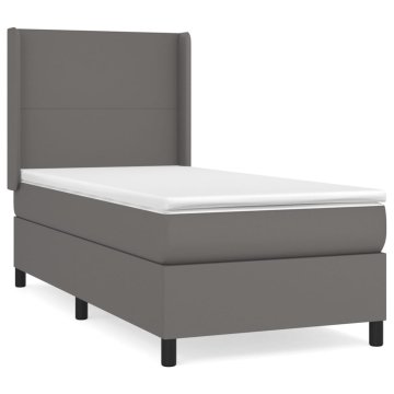 Vidaxl Box spring postelja z vzmetnico siva 100x200 cm umetno usnje