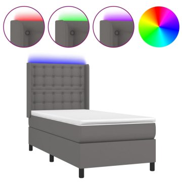 Vidaxl Box spring postelja z vzmetnico LED siva 100x200cm umetno usnje