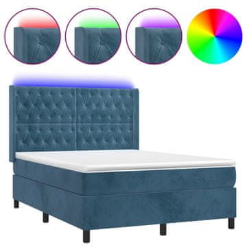 Vidaxl Box spring postelja z vzmetnico LED temno modra 140x200cm žamet