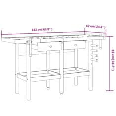 Vidaxl Delovna miza s predali in primeži 162x62x83 cm trdna akacija