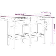 Greatstore Delovna miza s predali in primeži 162x62x83 cm trdna akacija