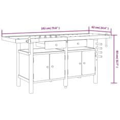 Vidaxl Delovna miza s predali in primeži 192x62x83 cm trdna akacija