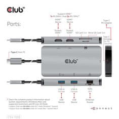 Club 3D CSV-1593 priključna postaja, 8v1, USB-C, PD 100 W