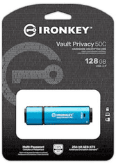 Kingston Ironkey USB ključ, 128GB Vault Privacy 50C, 3.2 Gen1 C, kovinski, strojna zaščita, FIPS 197 (IKVP50C/128GB)