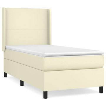 Vidaxl Box spring postelja z vzmetnico krem 100x200 cm umetno usnje