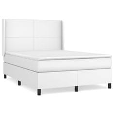 Vidaxl Box spring postelja z vzmetnico bel 140x190 cm umetno usnje