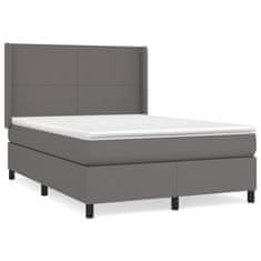 Vidaxl Box spring postelja z vzmetnico siva 140x190 cm umetno usnje