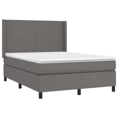 Vidaxl Box spring postelja z vzmetnico siva 140x190 cm umetno usnje