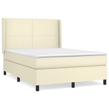 Vidaxl Box spring postelja z vzmetnico krem 140x190 cm umetno usnje