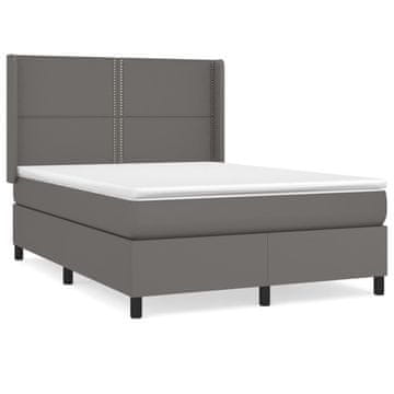 Vidaxl Box spring postelja z vzmetnico siva 140x200 cm umetno usnje
