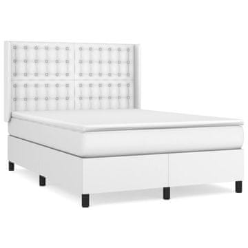 Vidaxl Box spring postelja z vzmetnico bel 140x190 cm umetno usnje