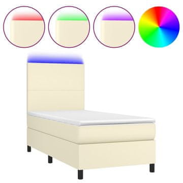 Vidaxl Box spring postelja z vzmetnico LED krem 100x200cm umetno usnje