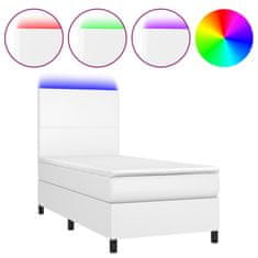 Vidaxl Box spring postelja z vzmetnico LED bel 100x200 cm umetno usnje