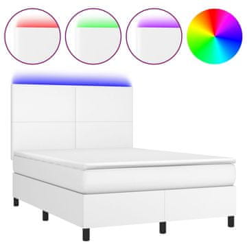 Vidaxl Box spring postelja z vzmetnico LED bela 140x190cm umetno usnje
