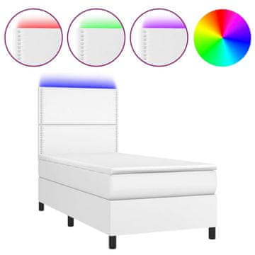 Vidaxl Box spring postelja z vzmetnico LED bel 100x200 cm umetno usnje