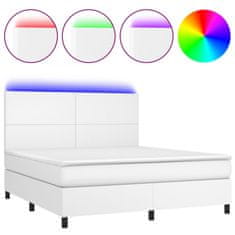 Vidaxl Box spring postelja z vzmetnico LED bela 180x200 cm