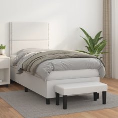 Vidaxl Box spring postelja z vzmetnico bel 100x200 cm umetno usnje